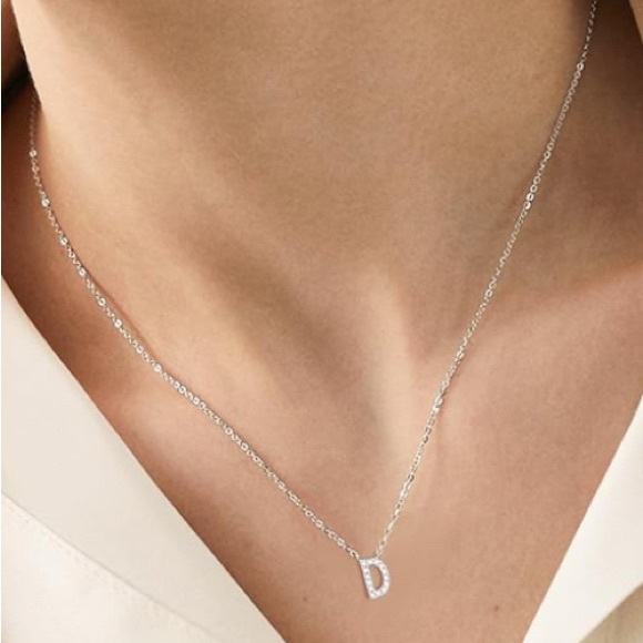 Diamond Moissanite Pave Initial Letter “D” Dainty Chain Adjustable Necklace - D - Picture 4 of 8